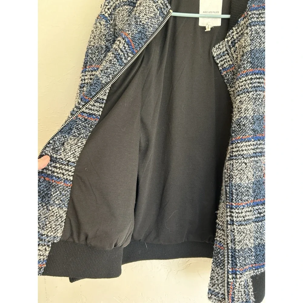 Avec les Filles Plaid Tweed Bomber Jacket M‎ Wool Grandpa Grunge Academia